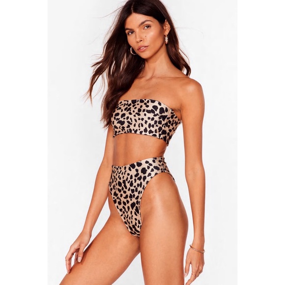 High Waist, Bandeau Leopard Print Bikini Size 10 - Picture 2 of 4